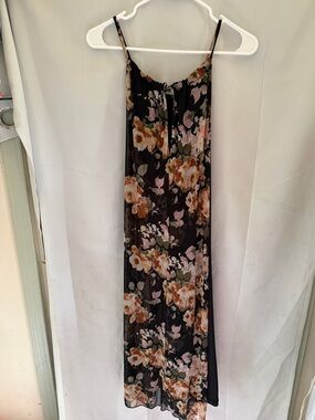 Black Floral Slip Dress with Spaghetti Straps